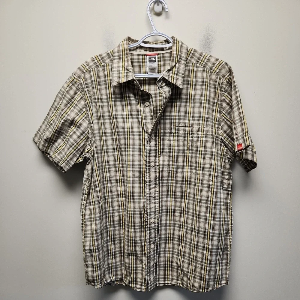The North Face Mens Plaid Short Sleeve‎ Button Up Shirt Green Yellow AU8E Large